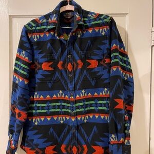 Polo Ralph Lauren Aztec Shirt Jacket Blue Black heavy cotton flannel size medium